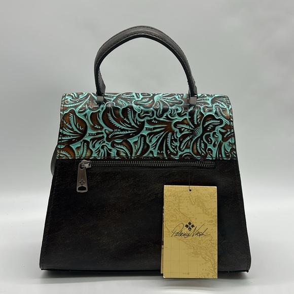 2439- Patricia Nash Embossed Leather Top Handle Crossbody Bag Turquoise Tooled - Picture 8 of 12